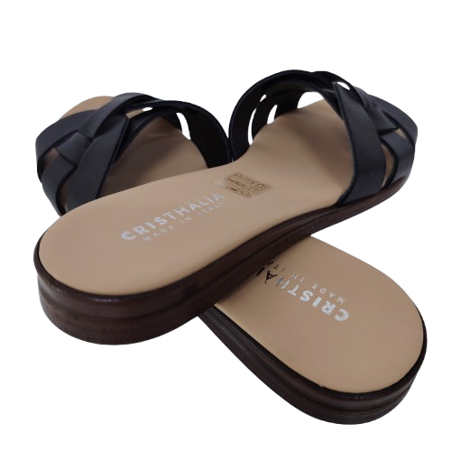 Papuci dama din piele naturala VICKY9077, culoare negru