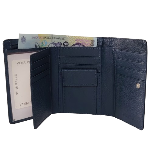 Portofel dama din piele naturala Q1853, culoarea albastru - denim