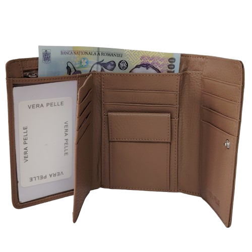 Portofel dama din piele naturala Q1853, culoarea maro soil