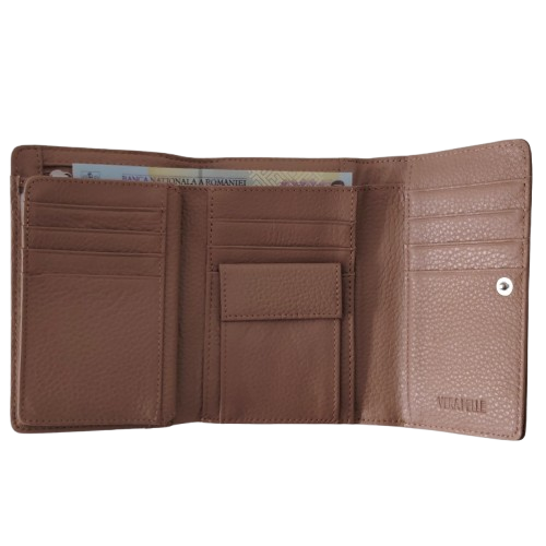 Portofel dama din piele naturala Q1853, culoarea maro soil