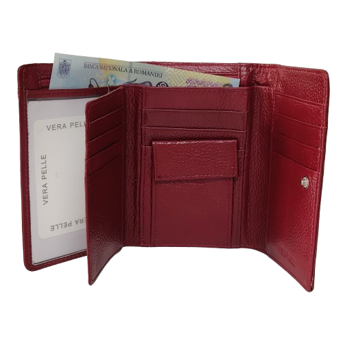 Portofel dama din piele naturala Q1853, culoarea rosu