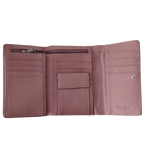 Portofel dama din piele naturala Q1853, culoarea roz