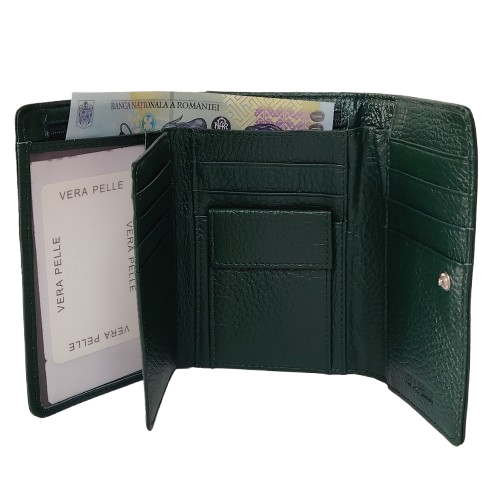 Portofel dama din piele naturala Q1853, culoarea verde