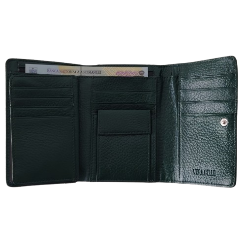 Portofel dama din piele naturala Q1853, culoarea verde