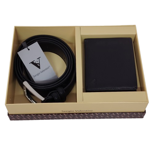 Set de curea si portofel de piele  culoare negru Sergio Valentini