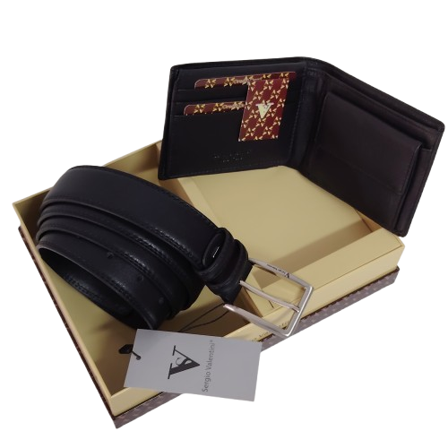Set de curea si portofel de piele  culoare negru Sergio Valentini