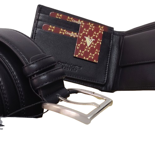 Set de curea si portofel de piele  culoare negru Sergio Valentini