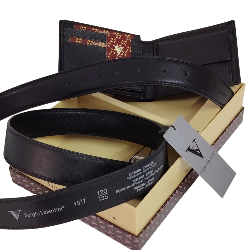 Set de curea si portofel de piele  culoare negru Sergio Valentini