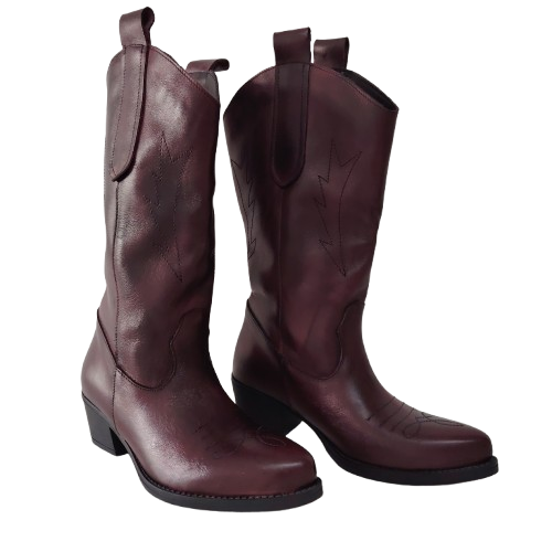 Cizme damă tip ciocată AC, din piele naturală, culoare bordo