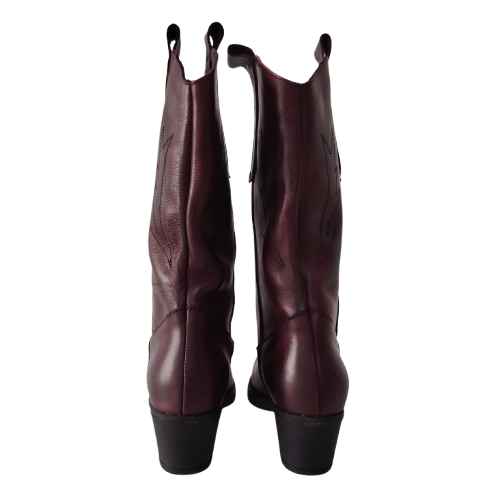 Cizme damă tip ciocată AC, din piele naturală, culoare bordo