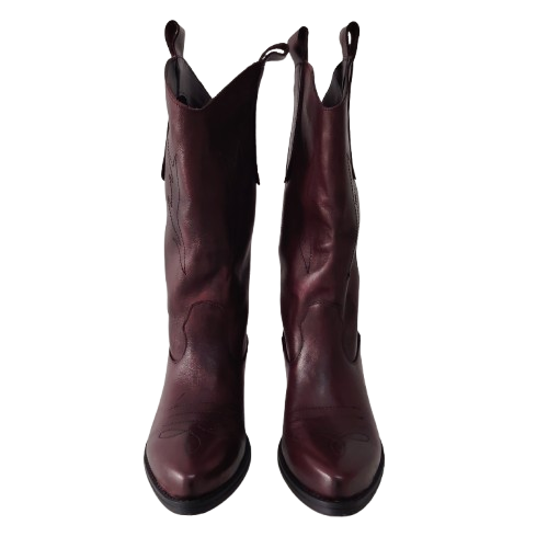Cizme damă tip ciocată AC, din piele naturală, culoare bordo