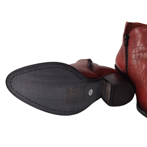 Botine dama din piele naturală de vițel, culoare roșu