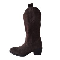 Cizme damă tip ciocată AC, din piele naturală întoarsă, culoare maro