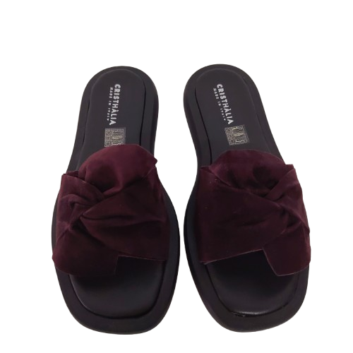 Papuci dama EVELYN din piele naturala întoarsă, culoare bordo