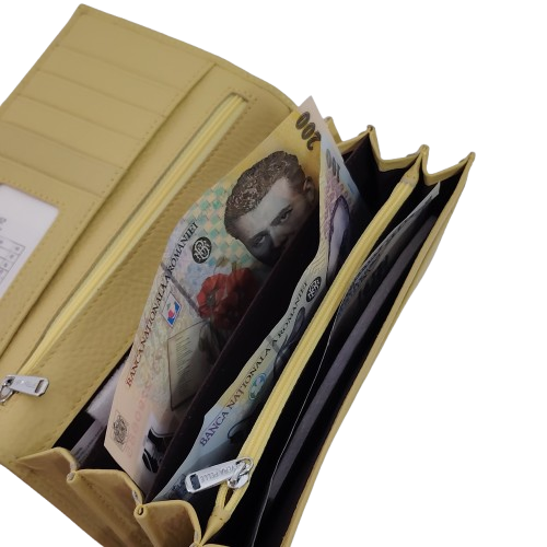 Portofel dama din piele naturala Q1857, culoarea galben