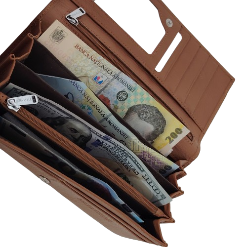 Portofel dama din piele naturala Q1857, culoarea maro