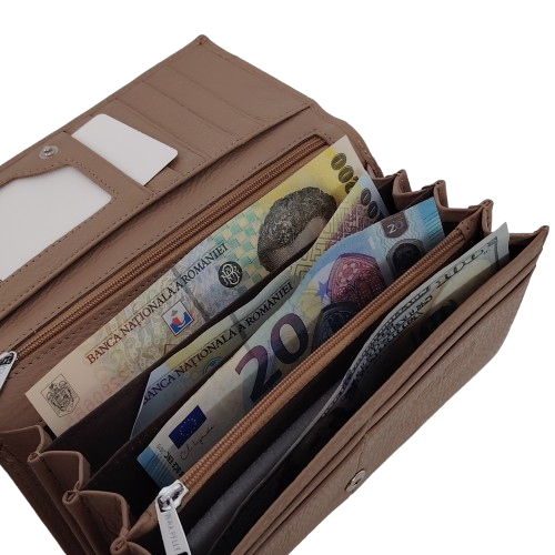 Portofel dama din piele naturala Q1857, culoarea maro soil