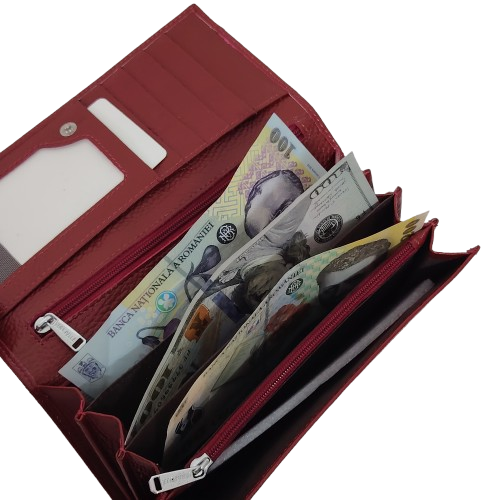 Portofel dama din piele naturala Q1857, culoarea rosu