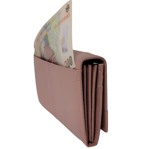 Portofel dama din piele naturala Q1857, culoarea roz