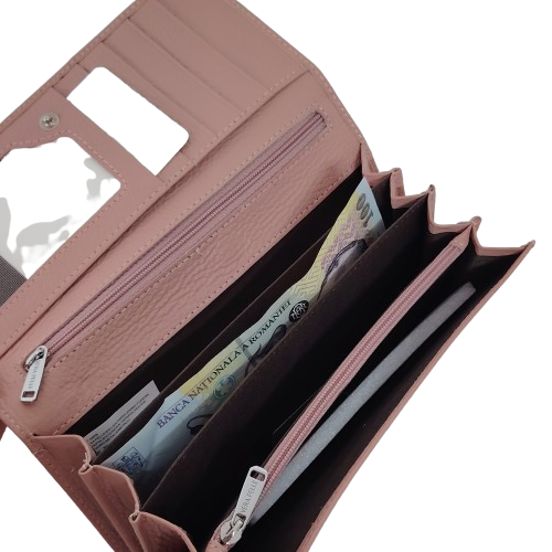 Portofel dama din piele naturala Q1857, culoarea roz