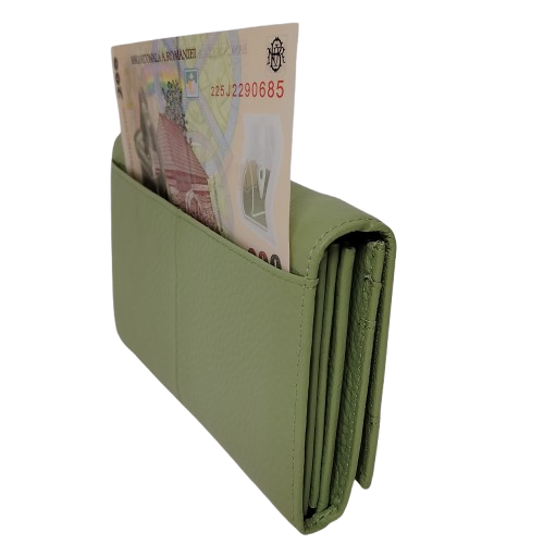 Portofel dama din piele naturala Q1857, culoarea verde