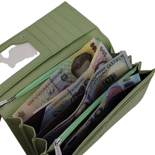 Portofel dama din piele naturala Q1857, culoarea verde